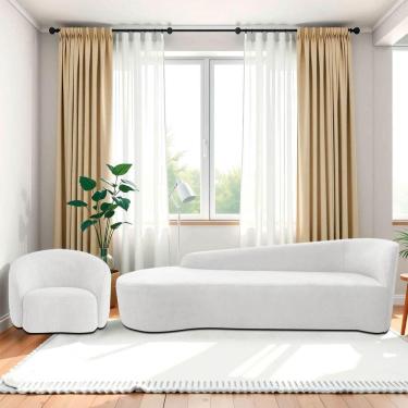 Imagem de Kit Divã Recamier Orgânico França 200cm Lado Esquerdo E Poltrona Amore Bouclé Branco