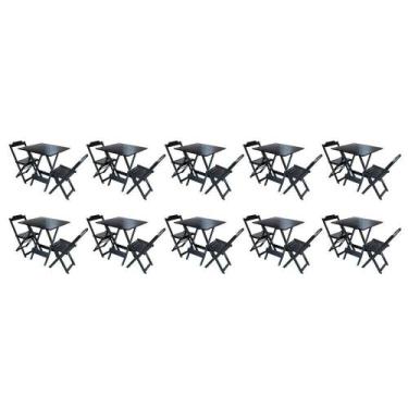 Imagem de Kit 10 Conjuntos De Mesa Dobravel Com 2 Cadeiras De Madeira 70x70 Idea