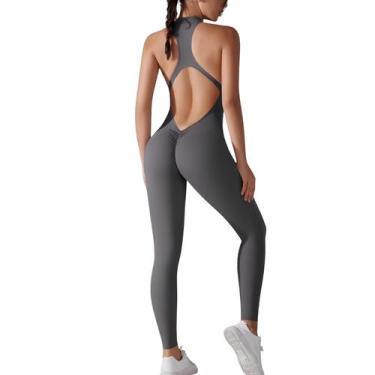 Imagem de Macacão Fitness Empina Bumbum Zíper Frontal Costas Decote em V Push Co