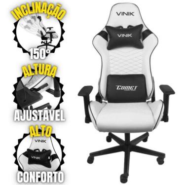 Imagem de Cadeira Gamer COMET CGC20B Branco de Alta Resistência Giratória com Ro