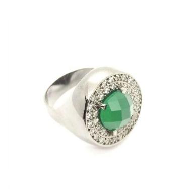 Imagem de Anel Cristal Esmeralda E Microzirconias Banho Ródio 3229 - Très Chic J