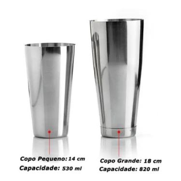 Imagem de Kit Coqueteleira Boston 820 Ml Aço Inox Com Peso - Lapis e Cores