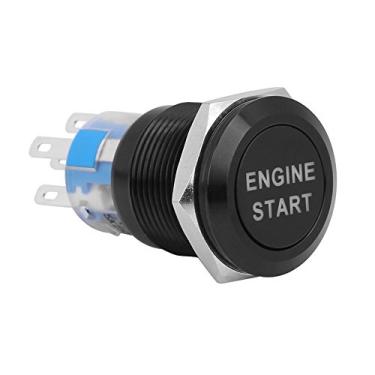 Imagem de Interruptor de ignição de botão de interruptor de partida de motor de carro de 12V CC universal de metal com pressão de LED (preto)