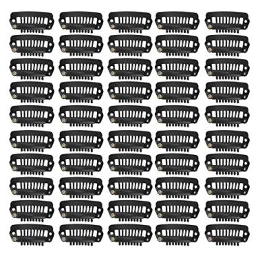Imagem de Clipes de peruca para prender a peruca sem costura, clipes de peruca para extensões de cabelo, clipes de extensão de cabelo, conjunto de clipes de extensão de cabelo de aço inoxidável DIY 8 dentes de encaixe pente acessórios de peruca 2,8 cm (50 peças) (preto)
