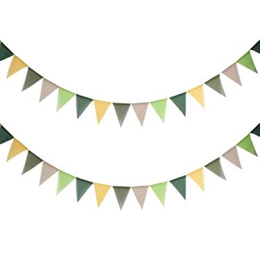 Imagem de Bandeiras de bandeira amarela verde imitação de aniagem bandeira, bandeira triangular de tecido multicolorido para noivado, casamento, aniversário, decoração de chá de panela de bebê