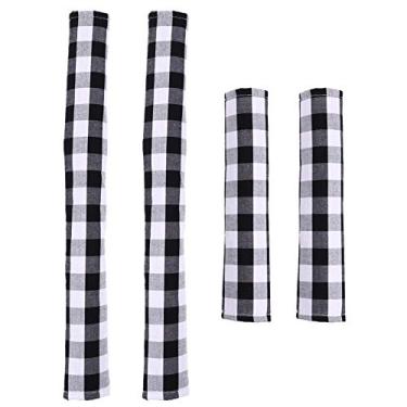 Imagem de SOLUSTRE 4 peças de capas para maçaneta de geladeira de Natal clássico preto branco xadrez protetor de geladeira luvas para fornos, máquina de lavar louça, micro-ondas