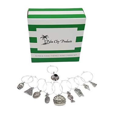 Imagem de Berloques de vinho temáticos Food Lovers – conjunto de berloques de vinho com 10 peças – ótimo presente para comidas