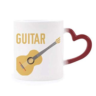 Imagem de Caneca de guitarra musical ilustrada com estampa azul sensível ao calor, copo de grés que muda de cor vermelha