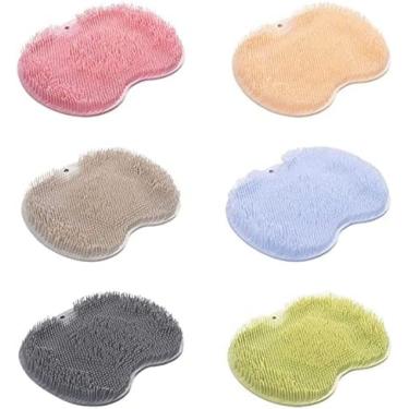Imagem de 6 Peças De Esfregão Para Pés E Costas, Almofada De Massagem, Esfregão Traseiro Montado Na Parede, Escova De Almofada De Silicone Para Banho Com Ventosas, Tapete Para Lavar Os Pés Do Banheiro,Pleas