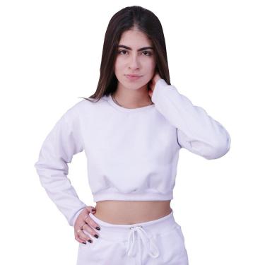 Imagem de Blusa Moletom Cropped Plus Size Manga Longa Branco-Feminino