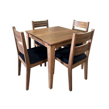 Imagem de Conjunto De Mesa Madeira Maciça Itália Sala Cozinha Com 4 Cadeiras Estofadas Preta 90x90cm Marrom