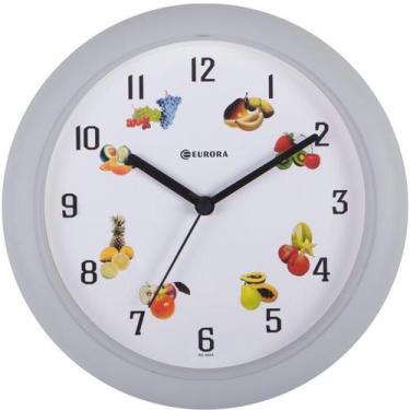 Imagem de Relógio De Parede Eurora Frutas Cinza Com Mostrador Branco