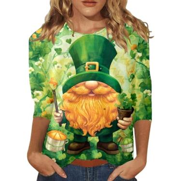 Imagem de Camiseta feminina Dia de São Patrício com trevo irlandês verde gola redonda ajuste solto engraçado professor tops casuais para o dia de São Patrício, 0116-ag, P