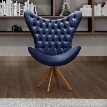 Imagem de Poltrona Alice Lisa Cadeira Egg Pé Giratório Madeira Recepção, Escritório Azul Marinho 210