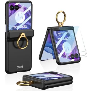 Imagem de SOUTEM Capa para Motorola Razr 50 Ultra com protetor de tela frontal integrado e suporte de anel e proteção magnética da dobradiça, capa protetora rígida de policarbonato fino à prova de choque para