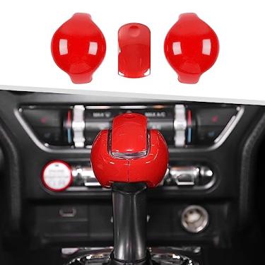 Imagem de Jimen Compatível com Ford Mustang 2015-2023, 3 peças de acessórios de acabamento interno da tampa do manípulo do câmbio (vermelho)