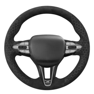 Imagem de MEWANT Capa de volante costurada à mão para Hyundai Elantra (N Line) 2021-2024 / Elantra N 2022-2023 / Kona N 2022-2023 / Veloster N 2019-2022 Acessórios para volante