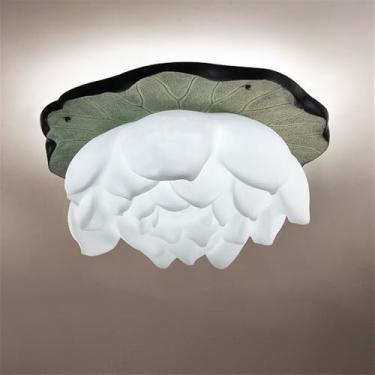 Imagem de OUFULA Luminária de teto de lótus contemporânea chinesa retrô criatividade sala de estar restaurante quarto estudo villa hotel decoração de led luzes de teto (White D47CM 1 light)