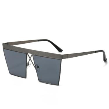 Imagem de JRLLFD Óculos de sol siameses vintage, masculino, feminino, liga, sem aro, grandes, quadrados, retrô, óculos escuros, cinza, tamanho único