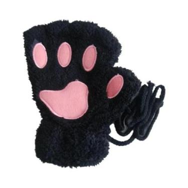Imagem de Luvas de Pelúcia Macia com Garras de Gato - Estilo Fofo de Meia Luva, 