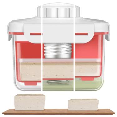 Imagem de Muimnvi Prensa de tofu, design de pressão bidirecional atualizado, tofu macio drenado de forma rápida e uniforme, ajuste flexível de dureza de pressão, melhora a textura, adequado para fazer tofu duro