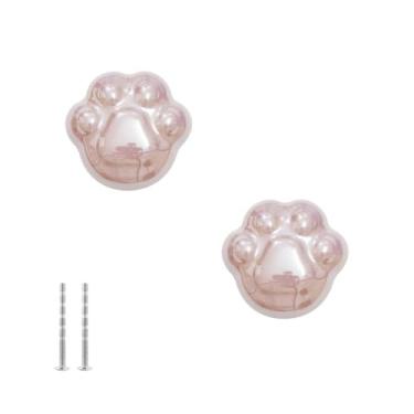 Imagem de Puxadores de armário coloridos de cerâmica Cat Paw para móveis puxadores de armário de gaveta puxadores de armário (rosa)
