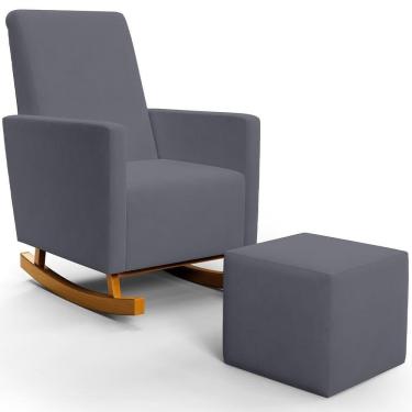 Imagem de Poltrona De Amamentação Com Balanço E Puff Ravena W01 Suede Cinza - Lyam Decor
