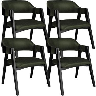 Imagem de Kit 4 Cadeiras Sala De Jantar Estar Living Estofada Suran L02 Preto Couríssimo Verde Musgo - Lyam Decor