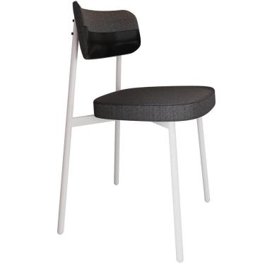 Imagem de Cadeira Estofada Para Sala De Jantar Astrid Branco C01 Linho Preto Courino Preto - Lyam Decor