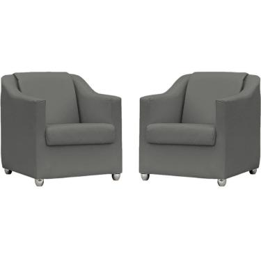 Imagem de Kit 2 Poltronas Mila Corino Cores Pé De Plástico Cromado - Cinza Corino