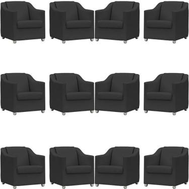Imagem de Kit 12 Poltronas Mila Corino Cores Pé De Plástico Cromado - Preto Corino