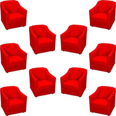Imagem de Kit 10 Poltronas Decorativa Mila Pé De Plástico Cromado - Vermelho Suede
