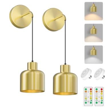 Imagem de Aoceley Luminária De Parede Operada Por Bateria Com Controle Remoto, Iluminação Dourada Moderna, Temporização E Dimerização, Lâmpada Interna Sem Fio, Luz Fio Para Quarto, Sala Estar, Banheiro (Pacot