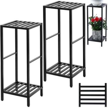 Imagem de Party Zealot 2 Pacotes De Suporte Alto Metal Quadrado Para Plantas Níveis, 31", Vasos Flores Moderno E Resistente Sala Estar Interna, Mesa Lateral Canto, Pátio Externo, Jardim, Preto