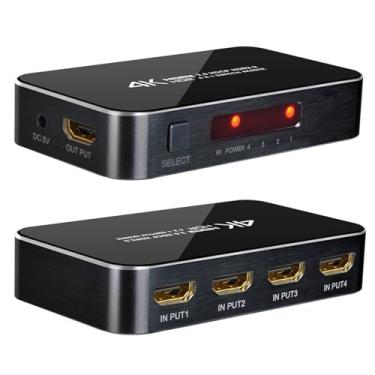 Imagem de QHZ Interruptor Hdmi 4 Em 1 Saída 4K A 60 Hz, Seletor De 5 Portas Com Controle Remoto, Suporte Para Hdcp 2.2 Hdr 10+ Dolby Vision/Atmos 18 Gbps Cec Apple Tv, Jogos, Pc, Ps4/5 Pro, Xbox