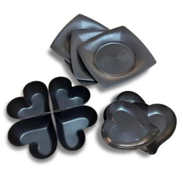 Imagem de Kit jantar romantico casal preto 2 pratos refeição 2 pratos sobremesa 