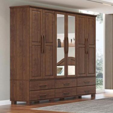 Imagem de Guarda Roupa Bipartido 6 Portas Madeira Maciça Naipe 6 Gavetas Café - 