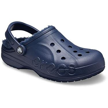 Imagem de Crocs Tamanco forrado Baya masculino e feminino | Chinelos felpudos, Azul-marinho/azul-marinho, 6 Women/4 Men
