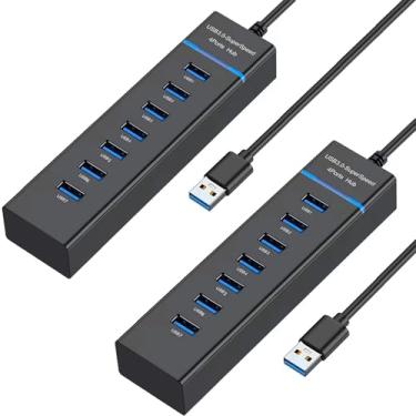 Imagem de Pacote com 2 Hub USB para laptop 7 em 1, divisor USB multiportas extensor para laptop, PC, MacBook, Mac Pro, Mac mini, iMac, Surface Pro e mais dispositivos USB