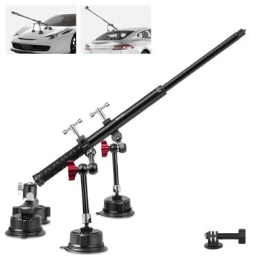 Imagem de Mechrig Kit de montagem de carro com ventosa para Insta360 X5/X4/X3, suporte de câmera com ventosa com haste telescópica e braço mágico para câmera de ação, suporte de câmera de sucção de liberação