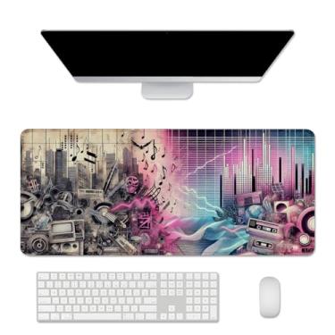 Imagem de Tapete de mouse com tema de música, tapete de mesa para teclado e mouse, mouse pad grande para jogos, tapete de mesa, grande mousepad com borda costurada base de borracha antiderrapante para estudo de