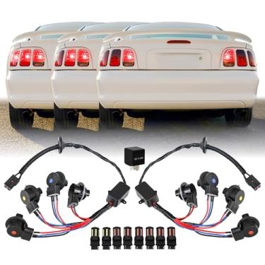 Imagem de USR 96-98 Mustang SN95 V6/GT Chicote de fios de luz traseira para sinal sequencial + x8 lâmpadas LED Cabnus para freio vermelho + reverso branco (esquerda + direita) - compatível com Ford Mustang 1996