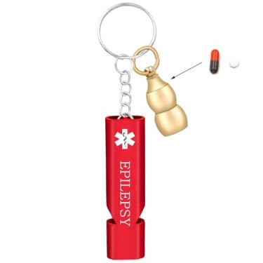 Imagem de Oneress Chaveiro de apito de emergência de 7 cores latão cabaça impermeável joias de segurança para viagens ao ar livre equipamento de caminhada YA6000, Epilepsia vermelha, tamanho �nico