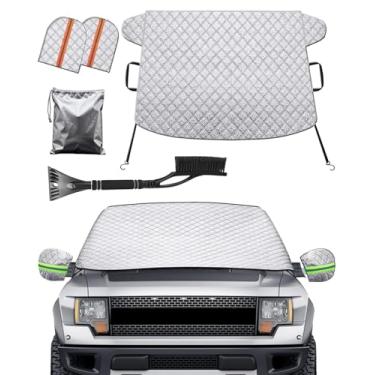 Imagem de Capa de para-brisa de carro de 4 camadas para gelo e neve, capa de neve de para-brisa de caminhão resistente com capas de espelho lateral, protetor de granizo de gelo da janela frontal para a maioria