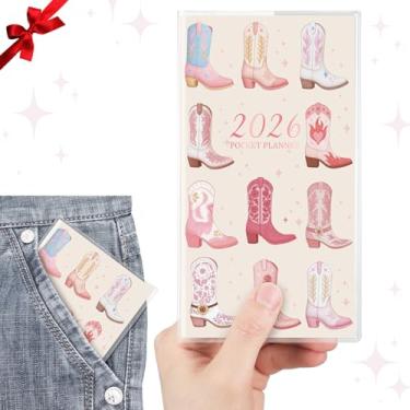 Imagem de ReliThick Calendário de bolso 2026 para bolsa, agenda mensal pequena para mulheres, agenda semanal prática de bolso, diário, presente de Natal e ano novo, irmãs amigas e mulheres (vertical, rosa