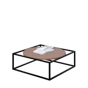 Imagem de Mesa De Centro Sala 64x64x33cm Aço Preto e Madeira Industrial Moon - D