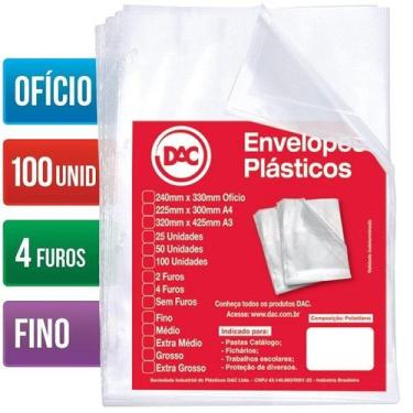 Imagem de Saco Plastico Envelope 24X33 0,06 A4 Oficio C/4FUROS C/100UN - DAC