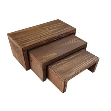 Imagem de Trio de Banqueta/Banquinho de Madeira - Decoração com Conforto e Estabilidade (Banco de Madeira, Banqueta Baixa)