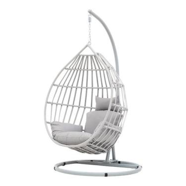 Imagem de Cadeira De Balanço Cinza Suspensa Com Suporte E Almofadas - Waw Design