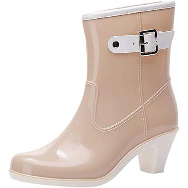 Imagem de Botas de chuva femininas cano médio botas de chuva galochas, Z02 rosa, 8